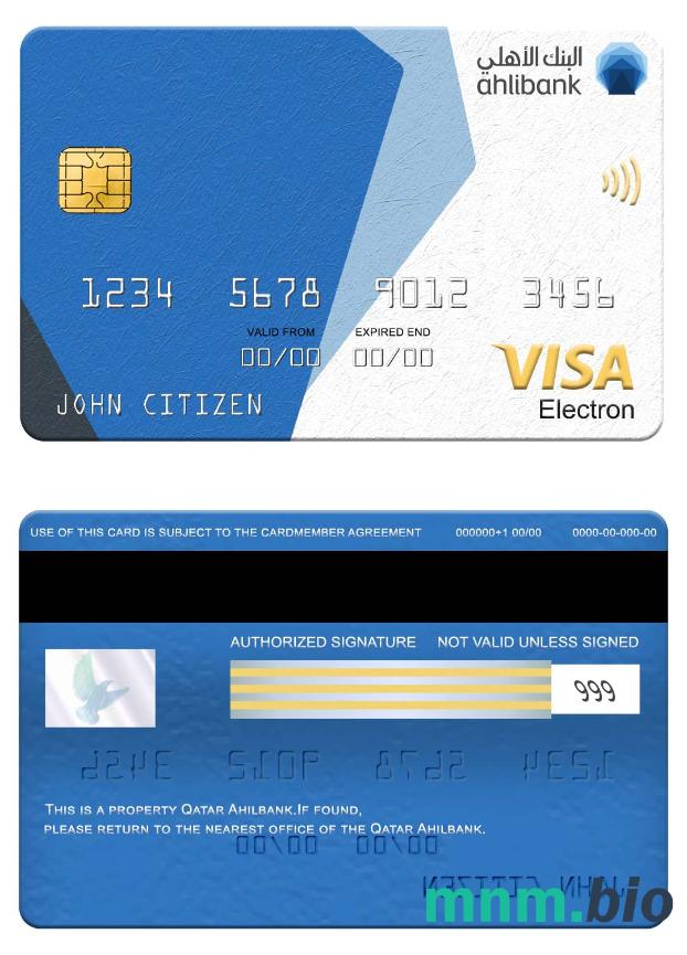 Qatar Ahilbank visa electron karta przykład w formacie PSD